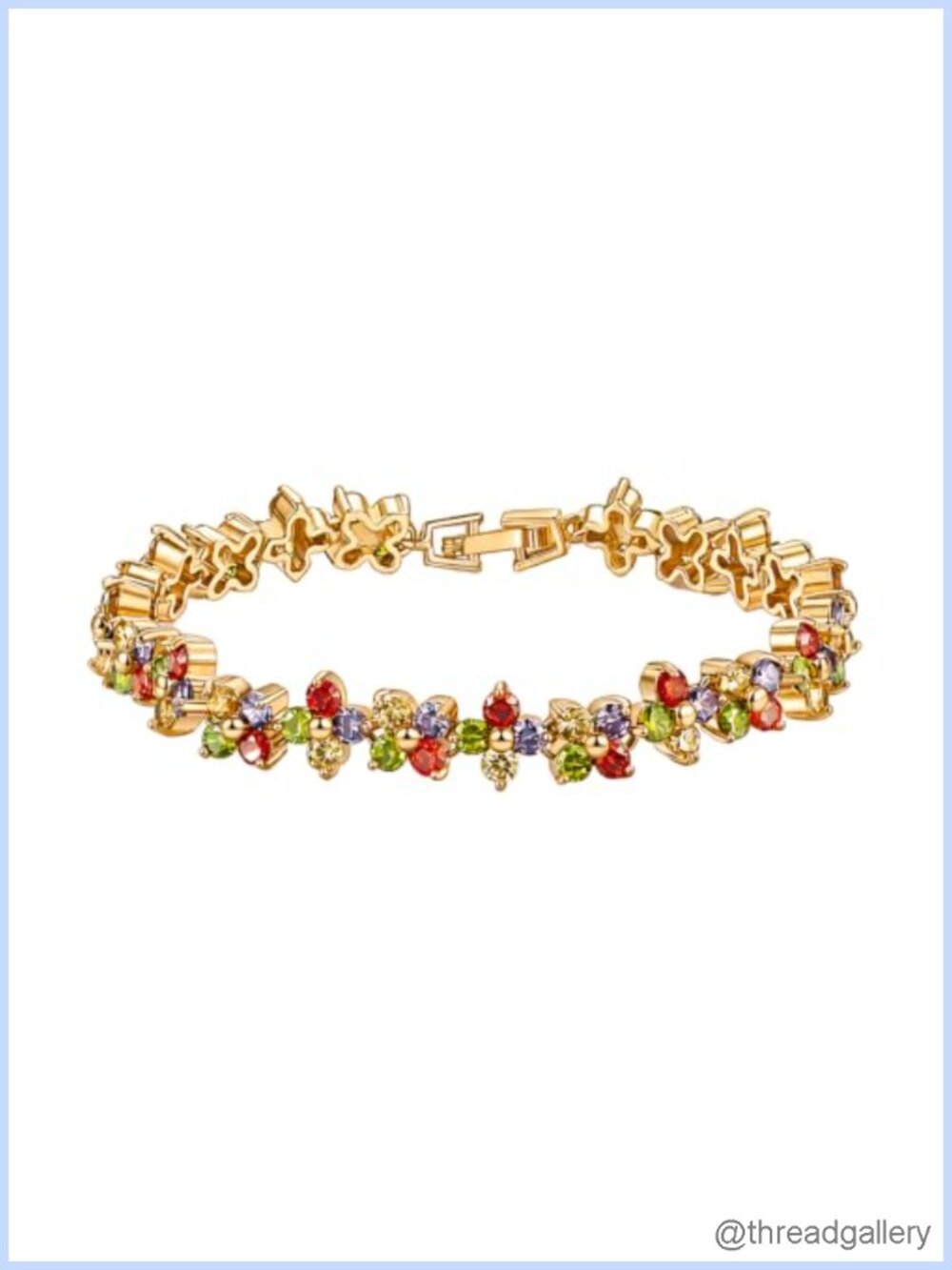Gold Plated Flower Tennis Bracelet Multicolor CZ for Women